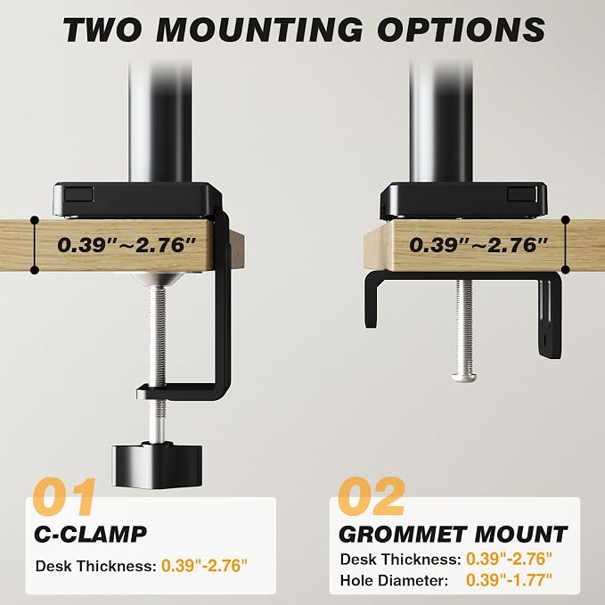 5Rcom Vertical Dual Monitor Mount, Stacked Monitor Stand for 2 Monitors with Height Adjustment, Computer Monitor Arm Supports Two 17 to 35 Inch with C Clamp & Grommet Desk Mount, Each Hold up to 27lbs - Image 6