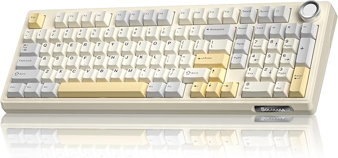 SOLAKAKA KI99 Pro 96% Wireless Gaming Keyboard, RGB Creamy Keyboardw with Knob, Hot-Swappable Pre-Lubed Switches, Gasket Structure Mechanical Keyboards (Beige-White, Non-Silent Version) by SOLAKAKA