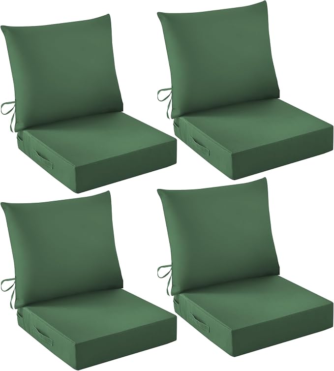 Outdoor Chair Cushions, 24 x 24 Inch Outdoor Cushion for Patio Furniture, Patio Chair Cushion, Waterproof & Fade Resistant Deep Patio Furniture Cushion Set with Handle and Ties, ForestGreen (Set of 4) by IASEAHK