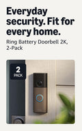 Ring Battery Doorbell 2K (newest model) Retinal 2K with wide-angle video, up to 6x Enhanced Zoom, Two-Way Talk, and Built-In Battery, 2-pack Matte Mocha by Ring