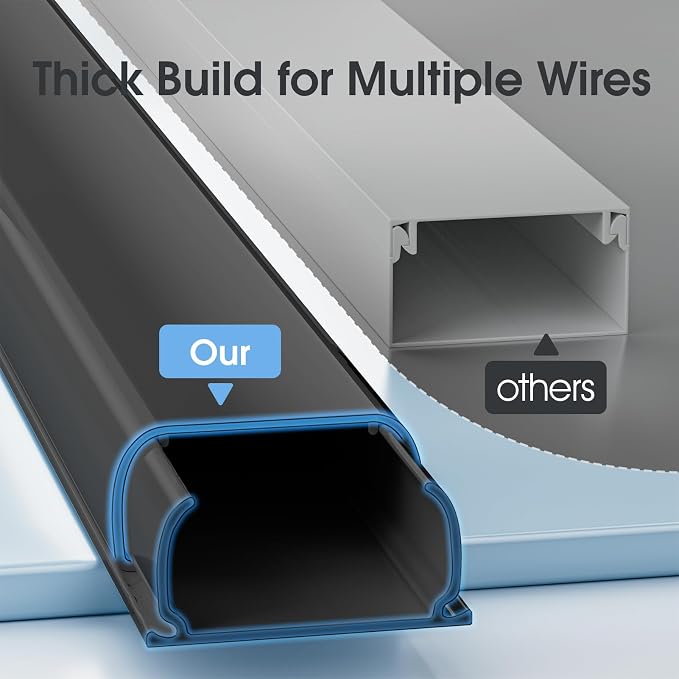 Wire Covers for 2 Cords TV on Wall, 47in Paintable Cable Hider, Medium Cable Management Kit, Cord Hiding for Wall Black, W0.95in H0.47in - Image 6
