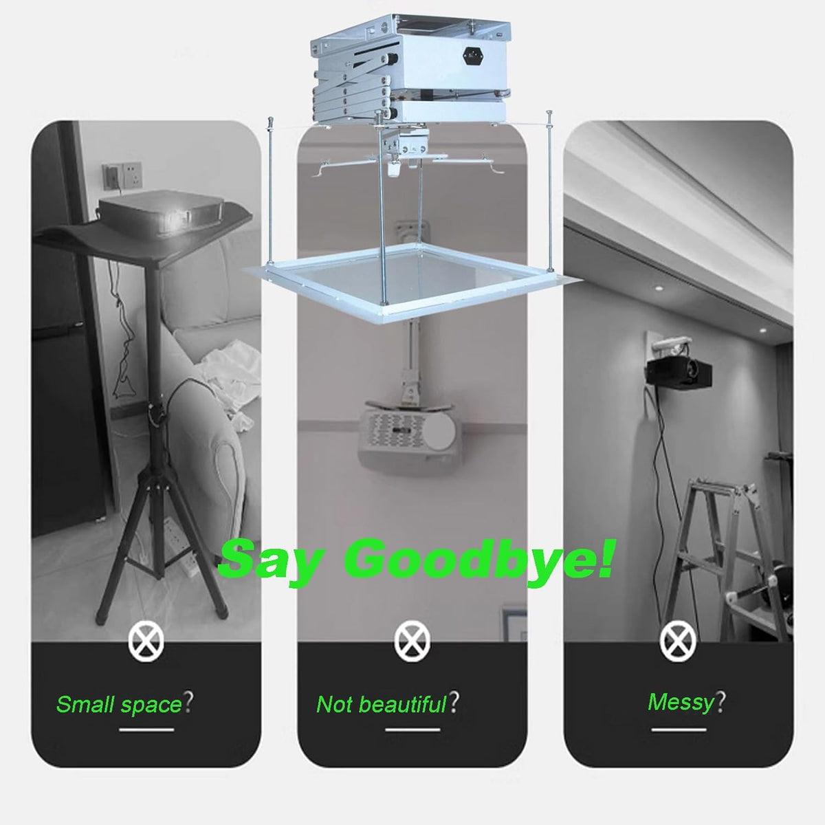 INTBUYING Electric Projector Ceiling Mount 39In Hidden Ceiling Projector Mount Universal 110V 25W with Wireless Remote Control 22lbs Max Load for Cinema Church with 20x 20 in Fixing Plate - Image 2