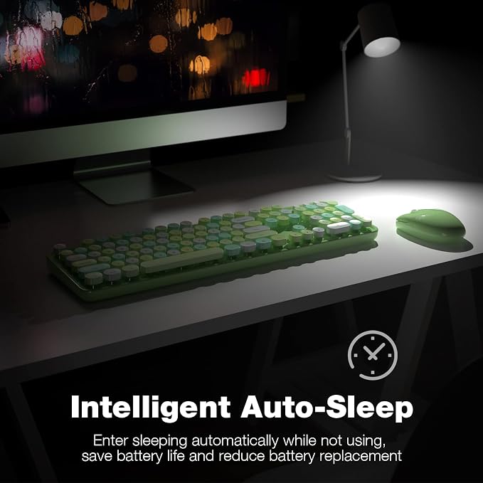 MOFII Wireless Keyboard and Mouse Combo, Retro Green 2.4GHz Full Size Colorful Keyboards with Round Keycaps, Cute Wireless Mouse for Laptop, PC, Chromebook, Smart TV, Computer, Windows - Image 4