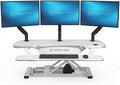PowerPro 40 Inch Electric Standing Desk Converter – Push-Button Height Adjustable Sit to Stand Desk Riser for Triple Monitors & Laptop – Motorized Desktop Workstation with Wide Keyboard Tray by VERSADESK