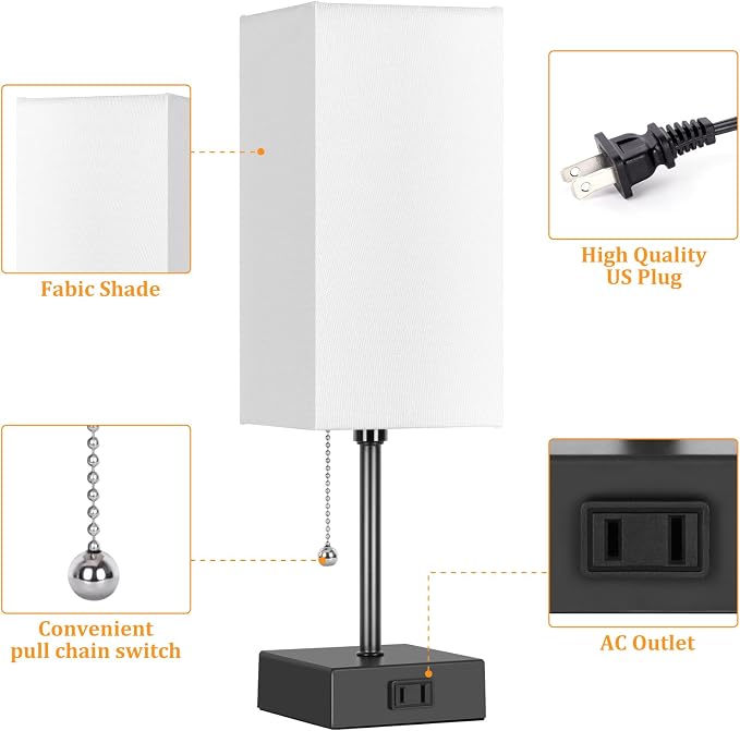 Table Lamp for Bedroom Set of 2,Minimalist Bedside Lamps with AC Outlets | Small Night Light Lamp 2700K 4000k 5000K Small Nightstand Lamps for Living Room Kids Room Office(Bulbs Included) - Image 3