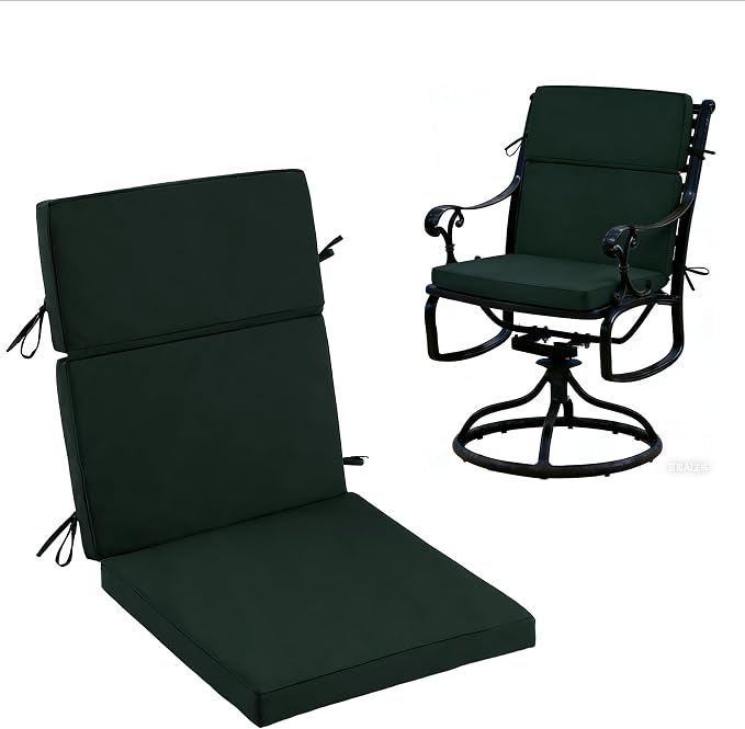 High Back Patio Chair Cushions, 21x20 Waterproof & Fade-Resistant Outdoor Dining Chair Cushions, Indoor/Outdoor High Back Cushion, Seat Pad for Glider and Lawn Chair, Forest Green by Zonamat