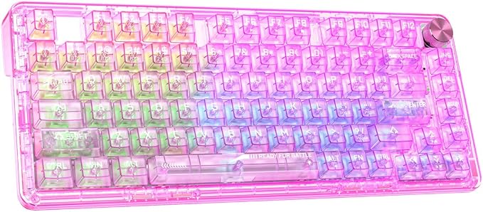 RisoPhy Wireless Mechanical Gaming Keyboard, Tri-Mode, RGB Backlit, Pink | Bluetooth/Wireless/Wired, Transparent Keyboard Clear, 81-Key Hot-Swappable Anti-Ghosting Compatible for Computer, PC/Mac by RisoPhy