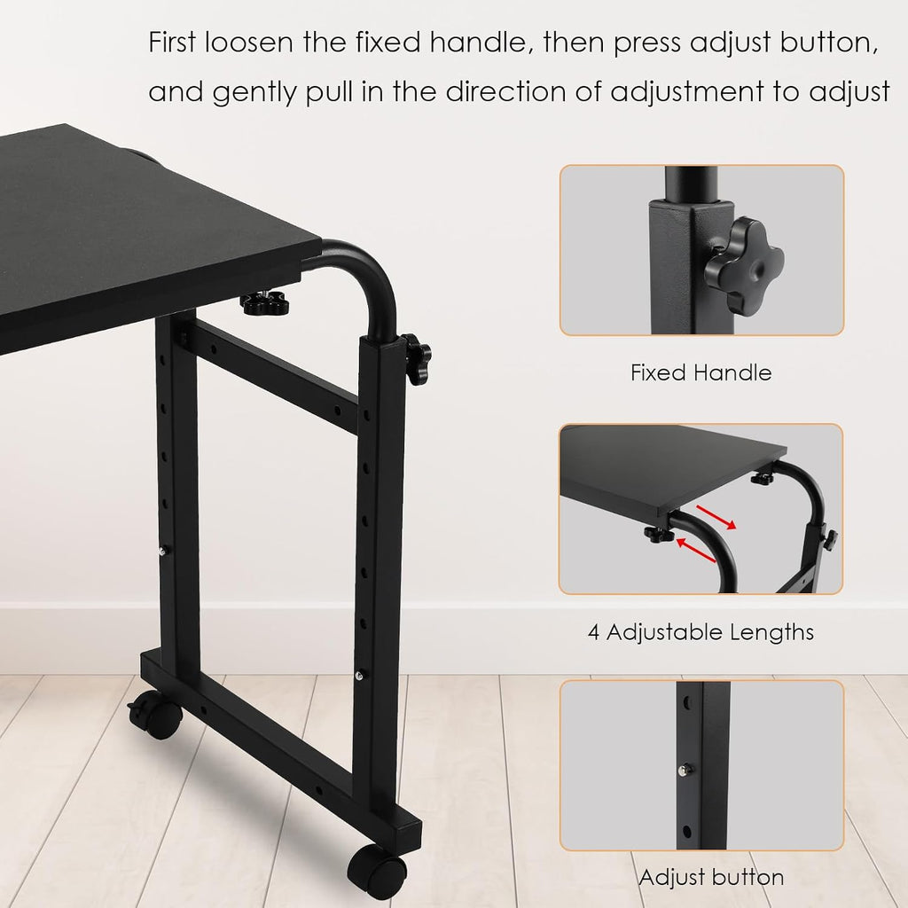 Overbed Table with Wheels,60.6-84.2 inches Mobile Bed Desk, Black - Image 3
