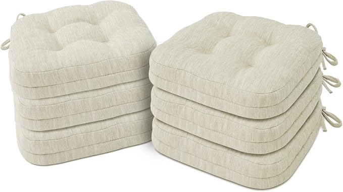 Shinnwa Kitchen Chair Cushions Set of 6, Dual-Layer Memory Foam Dining Chair Cushions, Patented Design Seat Pads with Ties, 16.5 x 16.5 x 3.5in, 6 Pack, Ivory by Shinnwa