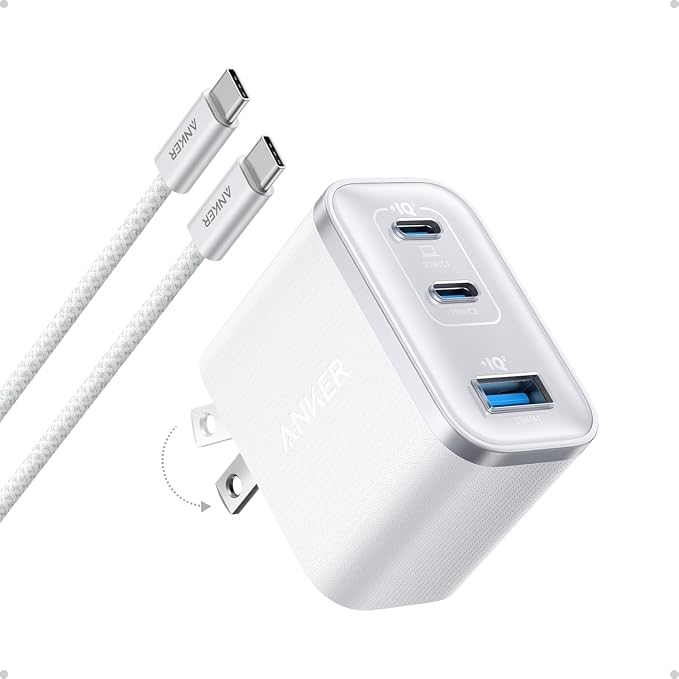 Anker Nano 70W Max 3-Port Fast Charger USB C, Type C Charger Fast Charging | Compact and Stylish USB C Charger Block, for iPhone 17/17 Pro Max/16 Series, MacBook Pro, iPad (Black, Cable Included) by Unknown