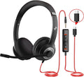 JIAMQISHI USB Headset with Microphone for PC, On-Ear Computer Laptop Headphones with Noise Cancelling Mic in-line Control for Home Office Online Class Zoom (Type C+3.5mm, Black) by JIAMQISHI