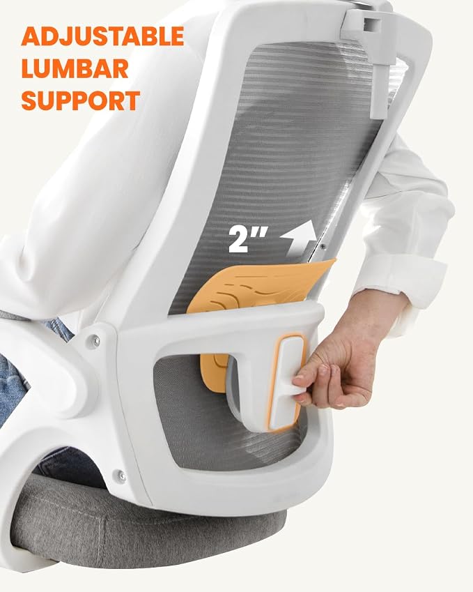 NEO CHAIR Office Chair with Adjustable Ergonomic Lumbar Headrest, Grey | Ergonomic Mesh Back Support with a Height-Adjustable Headrest and Flip-Up Armrests for All-Day Office and Computer Work - Image 3