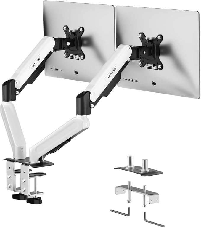 MT-VIKI Dual Monitor Stand - Gas Spring Double Monitor Arm with Quick Release VESA Plates for 2 Screens 17-32 Inch, Full Motion Articulating Desk Mount, Holds 4.4-19.8lbs by MT-VIKI