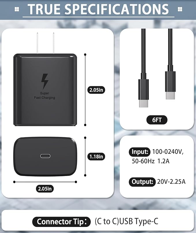45W Super Fast Charger Type C Android Phone Charger Fast Charging Replacement for Samsung Galaxy S25/S25 Ultra/S25+/S24 Ultra/S24/S24+/S23 Ultra/S23/S22/S20/S21,Galaxy Tab,6ft Type C Cable- 3pack - Image 4