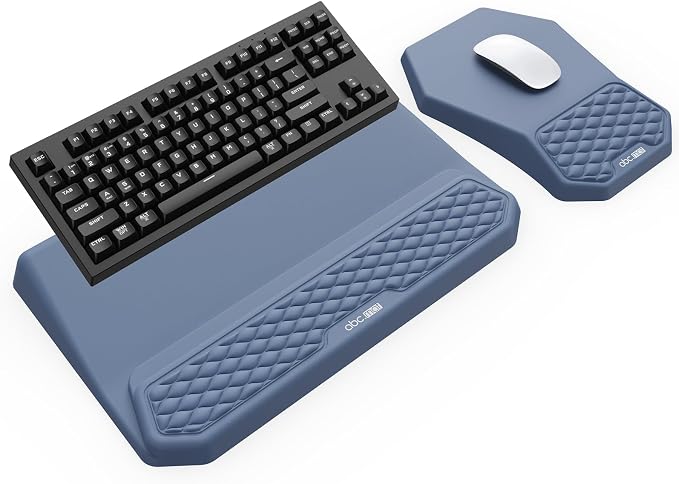 3-in-1 Ergonomic Keyboard Stand with Wrist Rest & Mouse Pad Set, Blue | Comfy Keyboard Riser Holder Soft Mousepad with Massage Design, Memory Foam and Non-Slip PU Base for Pain Relief by abcmat