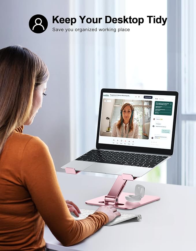 RIWUCT Foldable Aluminum Alloy Laptop Stand for Desk, Height Adjustable Ergonomic Computer Stand, Portable Laptop Riser Holder Printer Stand Compatible with MacBook Pro Air/HP/Dell 10-16", Pink - Image 7