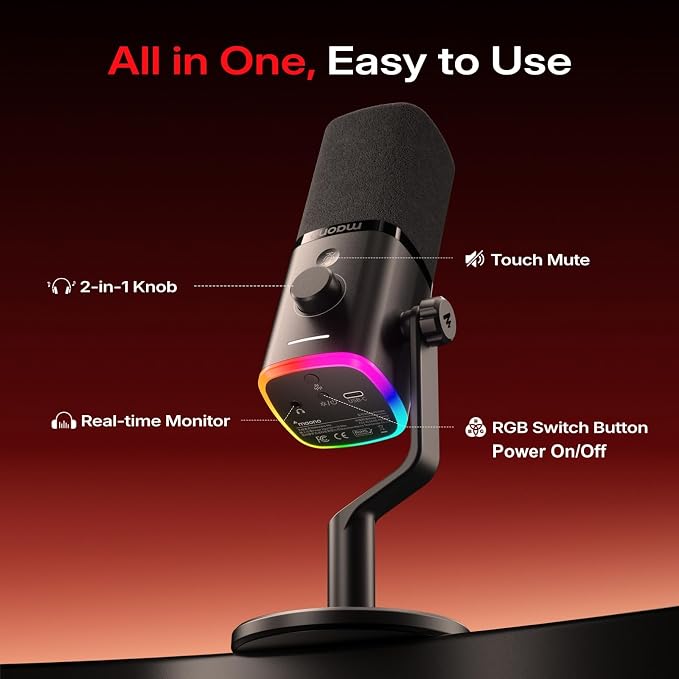 MAONO PD100W Wireless Dynamic Gaming Microphone for PC with USB-C Receiver | One-Click Noise Reduction,Custom RGB,Mute,Monitoring, Companion App,Wireless Desktop Mic for Creator, Stream, Podcast, Black - Image 7