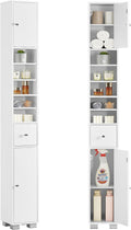 Bathroom Cabinet, Narrow Bathroom Storage Cabinet with 5 Adjustable Shelves & Drawer, Freestanding Cupboard for Small Spaces, White by TEENFON