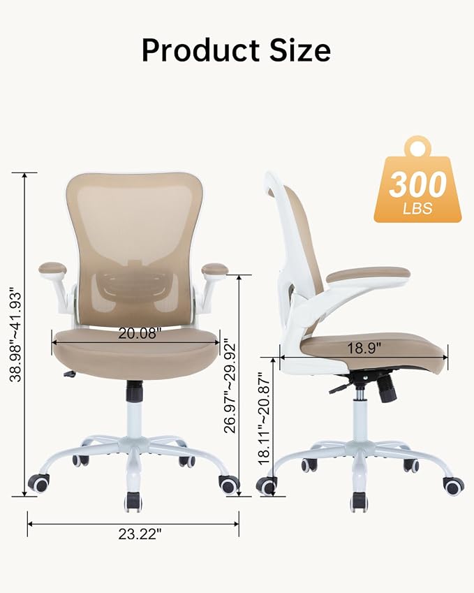 Ergonomic Office Chair,PU Leather Swivel Desk Chair with Lumbar Support,Adjustable Height Executive Task Chair with Flip-Up Armrests,Comfy Coumputer Chair for Home Office(Khaki) - Image 2