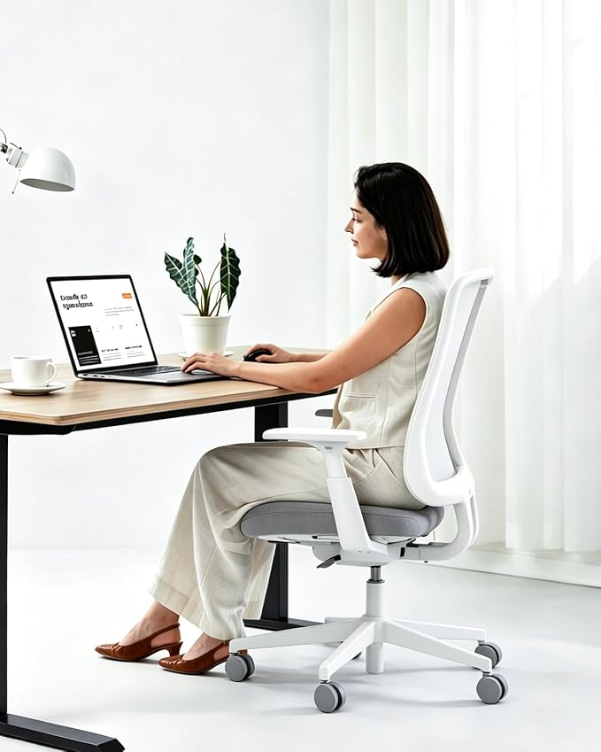 ProtoArc Flexer Ergonomic Office Chair for Women, White | Foam Sliding Seat, Airflow Mesh Back, Hair-proof Casters, Easy Assembly, Fits 5'1"-6'0", Sleek Minimalist, for Small Spaces by ProtoArc