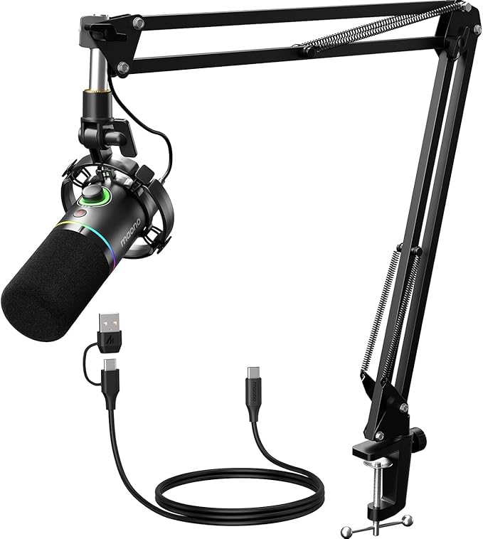 MAONO PD200XS XLR/USB Dynamic Microphone Kit, RGB Gaming Mic with Software | PC Mic with Mute, Gain Knob, Volume Control, Boom Arm for Streaming, Gaming, Podcasting, Voice-Over, Recording by MAONO