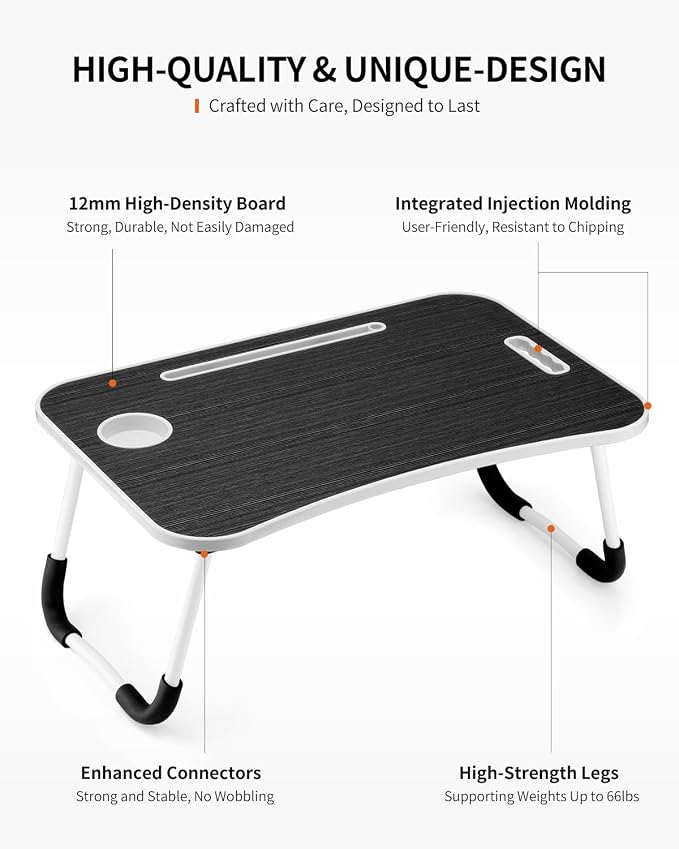 FISYOD Foldable Laptop Table, Portable Lap Desk Bed Table Tray, Laptop Stand with Cup Holder & Tablet Slot & Lifting Handle for Working Writing Drawing & Eating (Black) - Image 5
