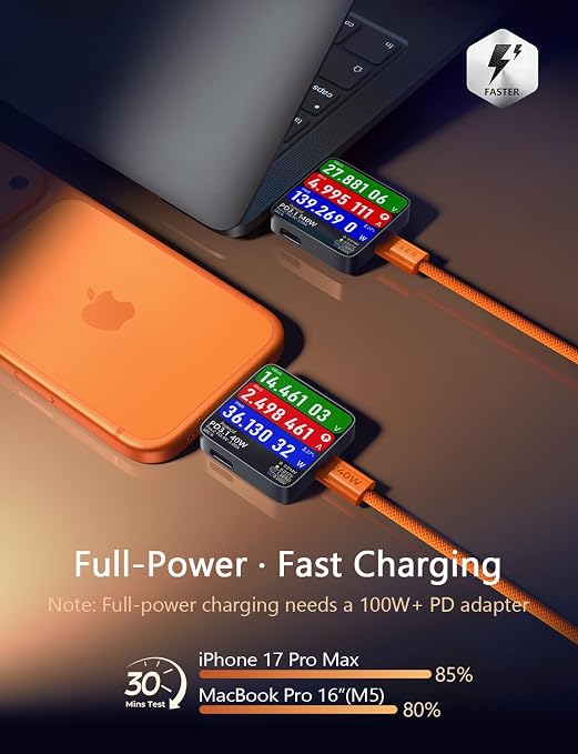 LISEN USB C to USB C Cable, 240W Fast Charging Cable (10FT+10FT) | 2-Pack, Orange | USBC Cable for iPhone 17/16/15 Pro Max, iPad Pro/Air, MacBook Pro/Air, Samsung Galaxy S26 Ultra, Laptop - Image 3