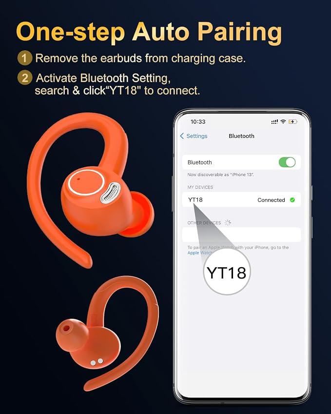 Wireless Earbuds, Bluetooth 5.4 Headphones Sport Over Ear Buds with ENC Mic | Noise Cancelling Mic,48H, Wireless Earphone With Earhooks, Stereo Deep Bass, IP7 Waterproof earbud for Workout Running,Orange - Image 7