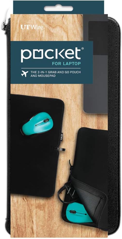 UT Wire Pocket for Laptop 2-in-1 Mouse Pad and Charger Zipper Pouch for Travel, School, Office on the Go, 1 Pack by UTWire