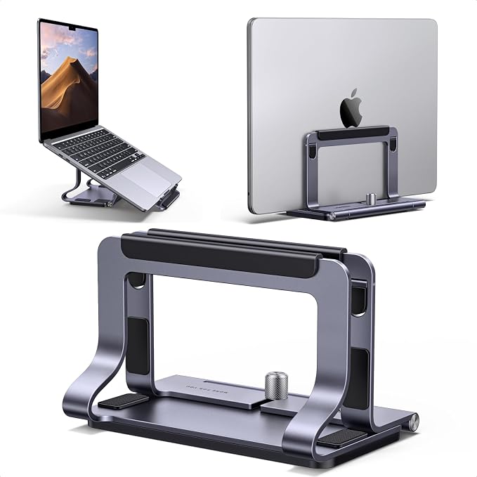 UGREEN 2-in-1 Laptop Stand for Desk, Horizental & Virtical Laptop Holder | Durable Aluminum Stand for Stability with Silicone Protection, Fits 13-16.2 inch Laptops and Tablets, Grey by UGREEN