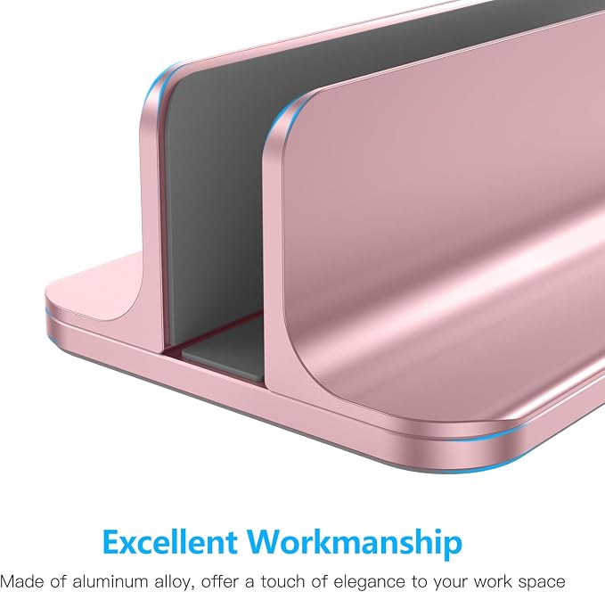 OMOTON Vertical Laptop Stand Holder, Adjustable Dock for MacBook, Rose Gold | Aluminum Stand for MacBook Stand, Fits Chromebook & Gaming Laptops up to 17.3 in, Office Desk Organization, Space-Saving - Image 6