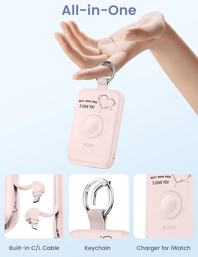 RORRY CharmGo Portable Charger, 10000mAh 20W Fast Charging Power Bank | Built-in Cables, Travel Keychain Battery Pack Essentions for Apple Watch 1~11 Series/Ultra/SE & iPhone Air/17/16/15/14/13/12 - Image 2