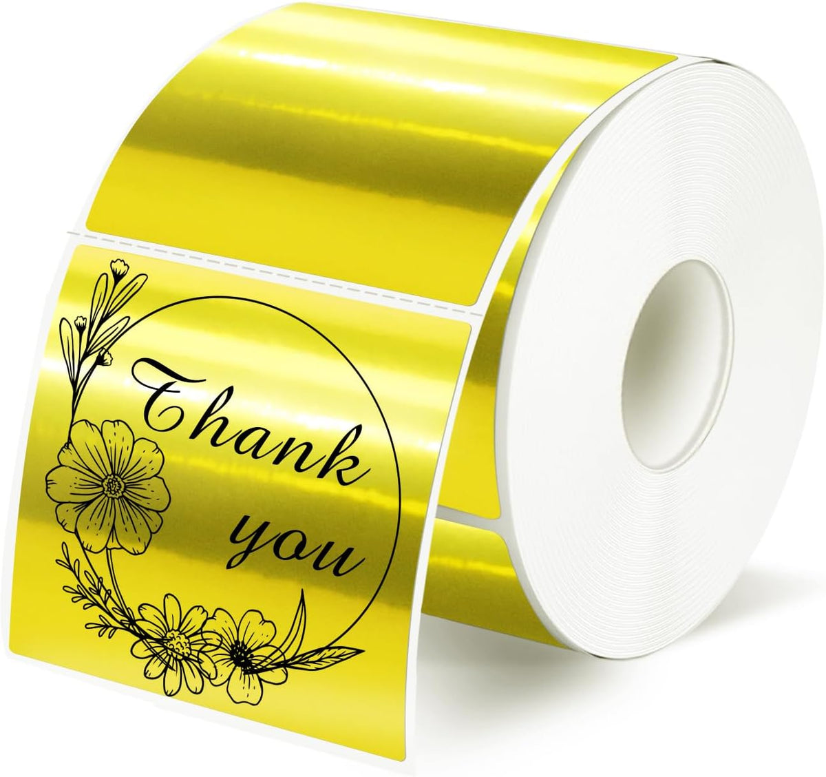 2"x2" Gold Square Thermal Label Stickers,Self-Adhesive Square Direct Thermal Labels,300 Sheets with Perforation Line in ROLL by Yeachlaing