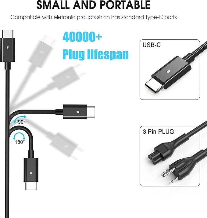 65W USB C Laptop Charger for Dell Latitude Inspiron XPS Type C | For Dell Latitude 7350 7450 7650 5450 5550 5540 5530 5520 5440 5430 5420, XPS 13, Inspiron 14 2-in-1, Chromebook 3100 - Image 2