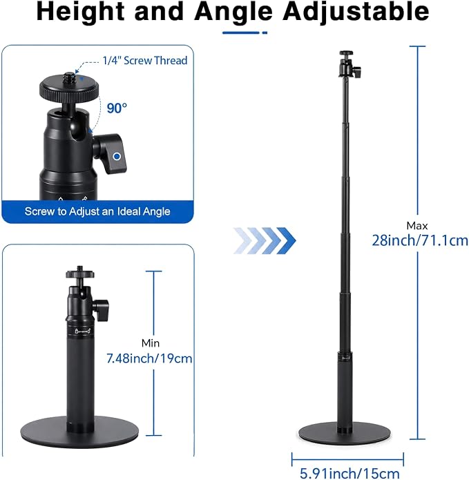 Webcam Stand for Desk, 28" Telescopic Tripod with Phone Holder, Desktop Webcam Mount Compatible with Logitech Webcam C922 C930e C920S C920 C615 C960 C920x BRIO 4K NexiGo N60, 1/4'' Thread - Image 2