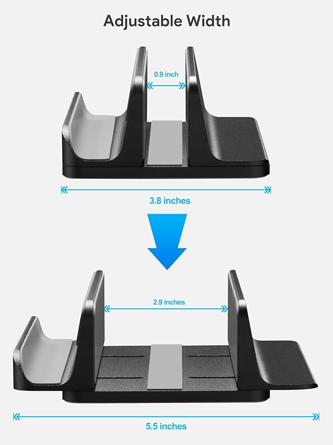 JARLINK 2-in-1 Vertical Laptop Stand, Adjustable Aluminum Desk Dock, Black | Adjustable Laptop Holder for Desk, Space-Saving Organizer Compatible with All MacBook, Samsung, HP, Dell, Chromebook - Image 2