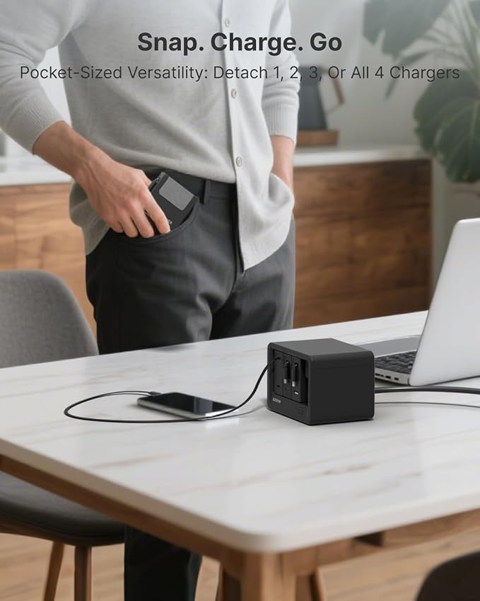 12-in-1 Desktop Charging Station with 3 Retractable Type-C Charger Blocks, 1 Micro Charger and 1 Lightning Charger, 4 USB C Ports, 160W Fast Charging Hub with 33.5in Cable for Multiple Devices - Image 7