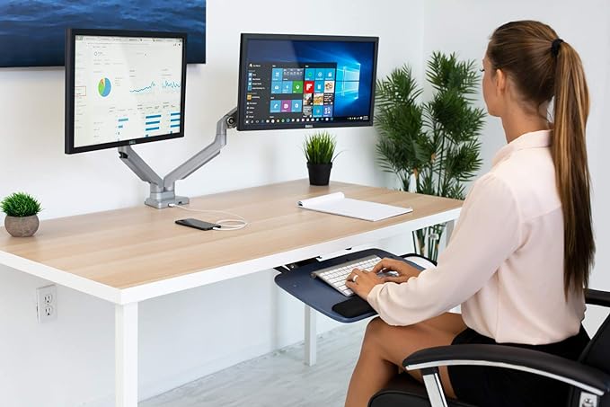 Mount-It! Dual Monitor Desk Mount with USB 3.0 Ports, Full Motion Dual Monitor Stand for 2 Screens up to 32 Inches, VESA 75x75 & 100x100, Clamp or Grommet Installation - Image 2