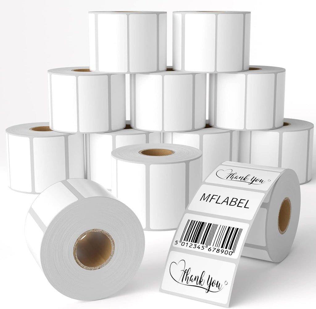 MFLABEL 12 Rolls Thermal Shipping Labels (12,000 Labels) - 2.25 x 1.25 Inch Direct Thermal Perforated Stickers for FBA, Barcode, SKU, Packaging – Compatible with Zebra, Rollo, Munbyn Thermal Printers by MFLABEL
