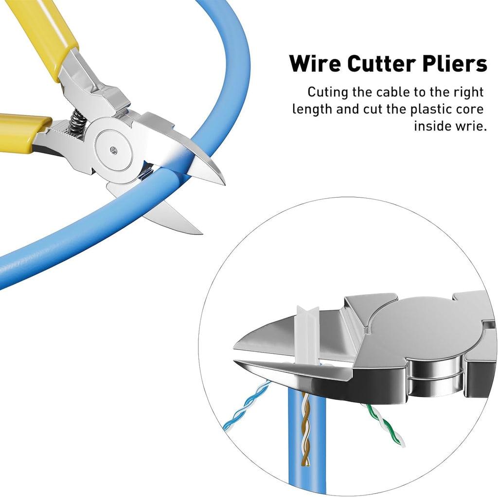Ethernet Crimping Tool Kit RJ45 Crimp Tools,CAT5 Cat5e Cat6 RJ45 Crimping Tool Kit With Cable Tester, Multiply Stripper, Blades,50Pcs Cat 6 Pass Through Connectors and Strain Relief Boots - Image 6