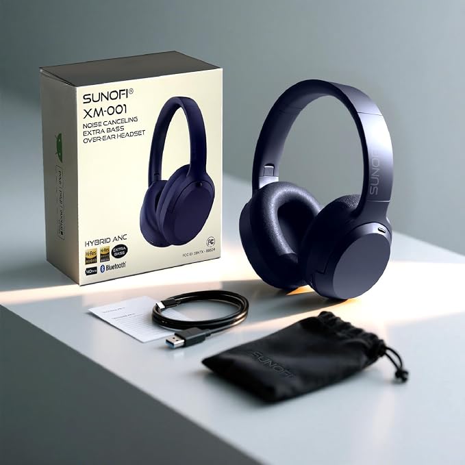 Hybrid Active Noise Cancelling Headphones, Wireless Over Ear Bluetooth Headphones with Mic, 40H Playtime, Hi-Res Audio, Deep Bass, Foldable Comfort Fit Ear Cups for Travel, Office, Home (Blue) - Image 7