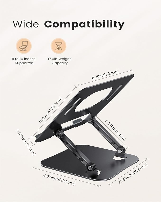 JOIOT Adjustable Aluminum Laptop Stand, Ergonomic Riser for 11-16" Laptops | Free Height Adjustable，Hollow Vent for Fast Cooling, Anti-Slip Silicone Pad, Foldable Portable for Home Office Travel - Image 5