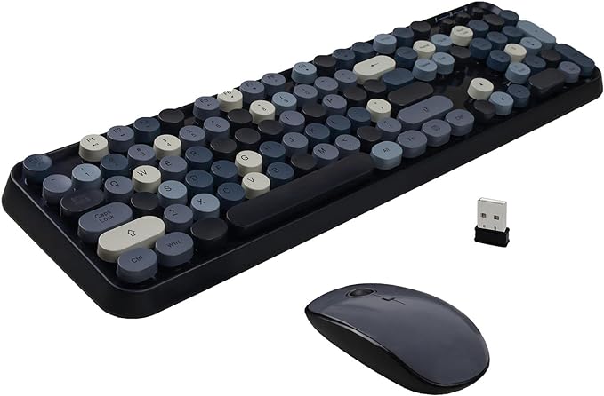 Clicky Wireless Keyboard and Mouse Combo,Retro Typewriter Style,Black Gray | Bubble Round Keys,Dark Grey Floating Keys for Long Nails,2.4GHz USB Receiver,Full Size with Number Pad for PC Laptop Desktop - Image 2