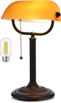 1-Minute Quick-Change Shade Matted Amber Glass Bankers Desk Lamp | Antique Plug in Fixture for Study Office Library,LED Bulb Included by Newrays