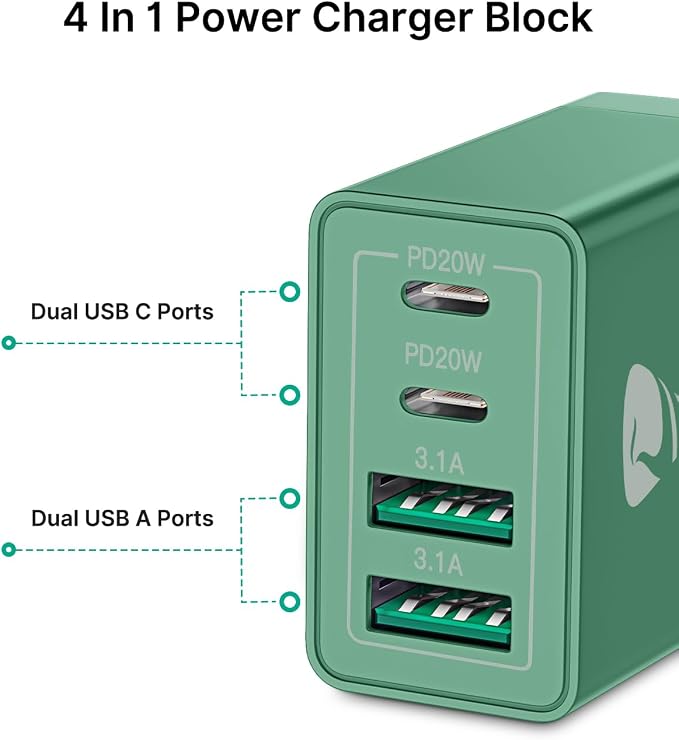 40W USB C Charger Cube, 2-Pack Wall Plug Fast Charging Block, 4-Port QC +PD Power Adapter Multiport Brick Type C Box for iPhone 16/15/14/13/12/11 Pro, XS/XR/8/7, Tablets, Cellphones Charger - Image 2