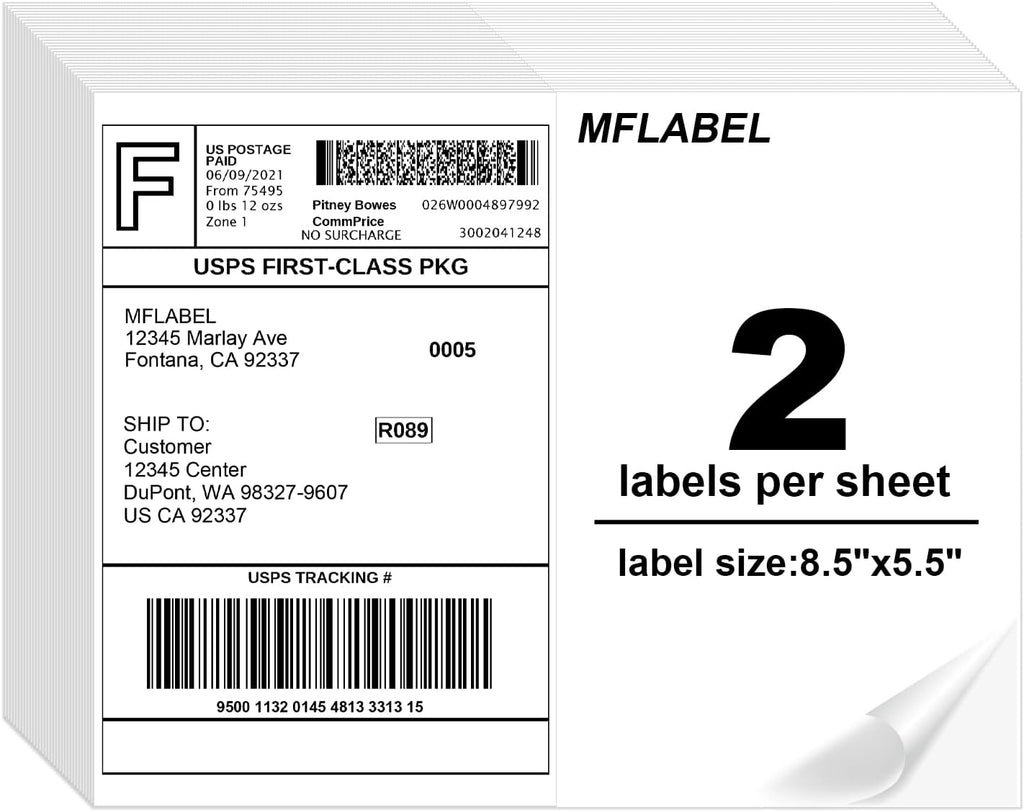 4000 Labels Half Sheet Self Adhesive Shipping Labels, 8.5" x 5.5" Mailing Labels for Laser & Inkjet Printers, 2 Per Page Shipping Labels, Matte White (2000 Sheets) by MFLABEL