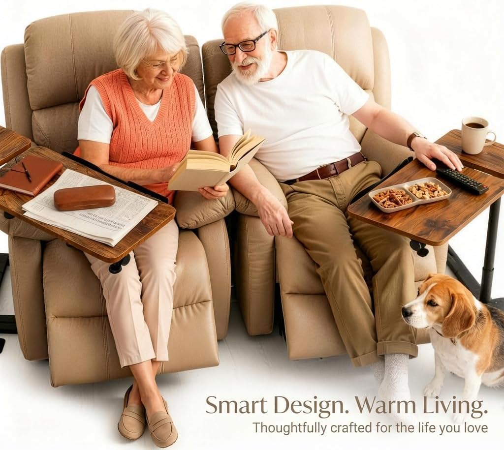 Swivel Table for Recliner Chair with Tilting Top, Adjustable Laptop Side Table for OverCouch & Sofa, Slide Under Tray Tables for Eating & Reading, Armchair Desk (Rustic Brown) - Image 5