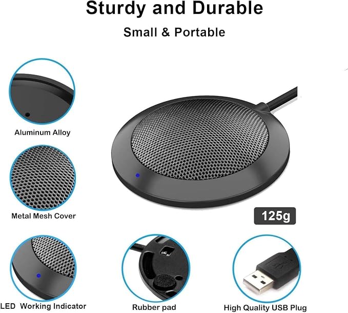 Conference USB Microphone, Computer Desktop Mic with LED Indicator | Plug & Play Omnidirectional Condenser PC for Online Meeting, Class, Skype, Recording, Zoom, (No Speakers Included) - Image 6
