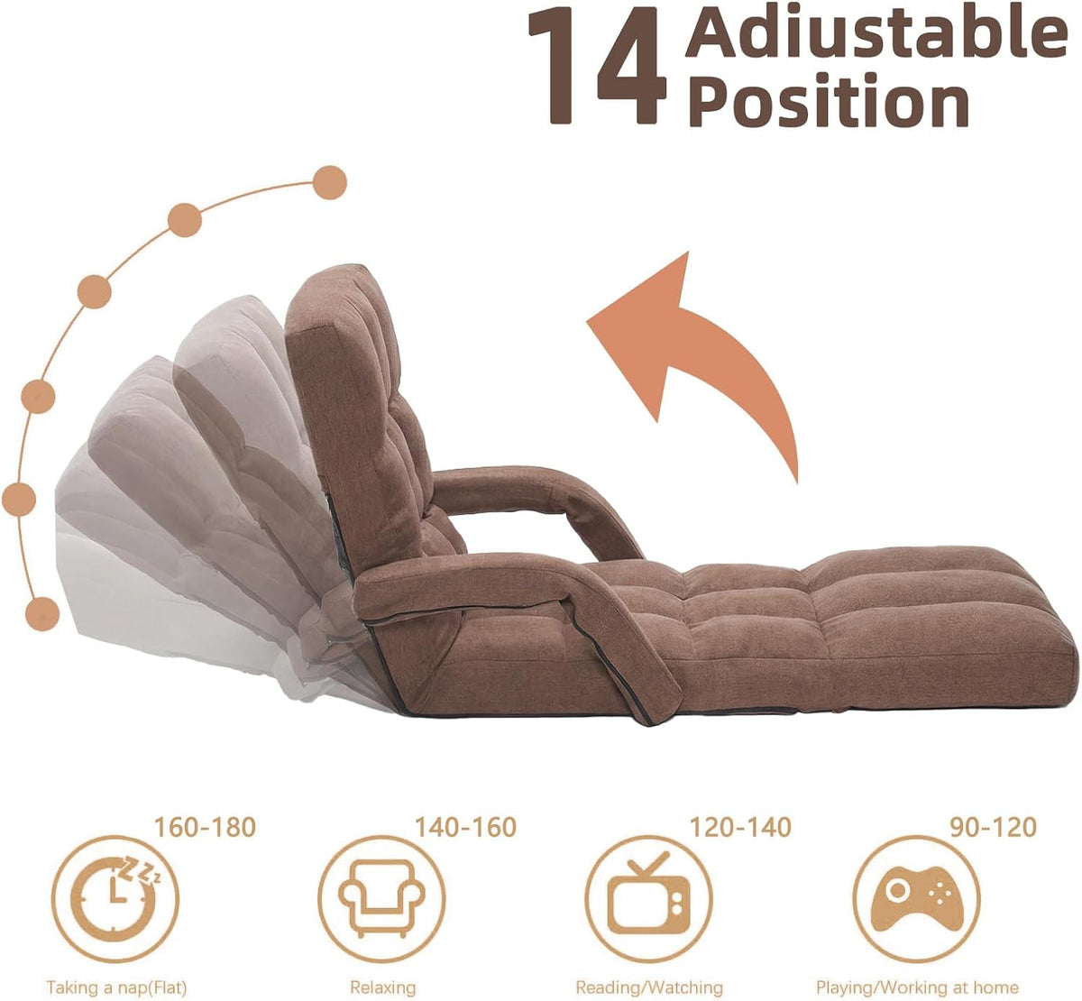 Adjustable Floor Chair with Footrest, 14-Position Chaise Lounge - Image 4