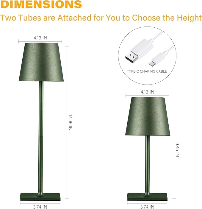 CHLORANTHUS 2 Pack Cordless Table Lamps, 3 Colors Stepless Dimming, 5000mAh Rechargeable Battery LED Desk Lamp for Bedroom/Couple Dinner/Desk/Cafe/Dining Room/Terrace - Image 3